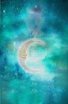 Aqua Sleeping Moon Patterned Cross Stitch Fabric (image for) Aqua Sleeping Moon Patterned Cross Stitch Fabric