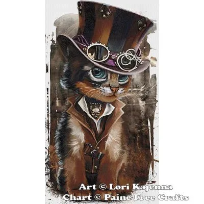 Steampunk Cat Cross Stitch Pattern